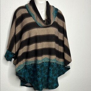 Elegant Black and Brown Striped Tunic with Cowl Neck